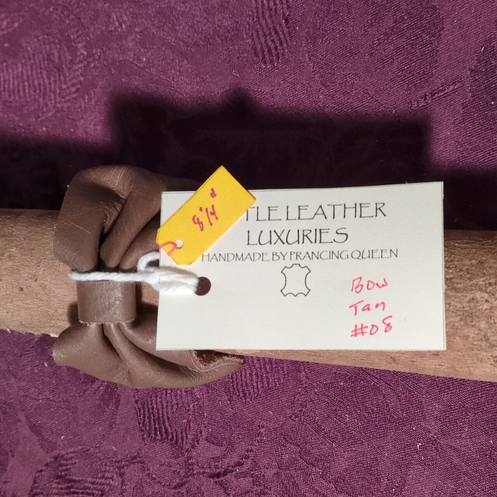 Handmade Genuine Leather Bow Bracelet #08 Tan Gunmetal
